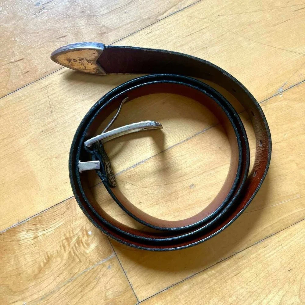 Vintage‎ Johnston & Murphy Woven Leather Belt Italian Calfskin Metal Tip Western